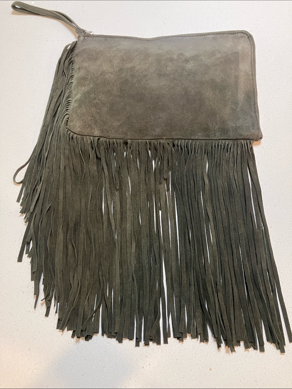 Zara grey Suede Fringe Clutch Wristlet